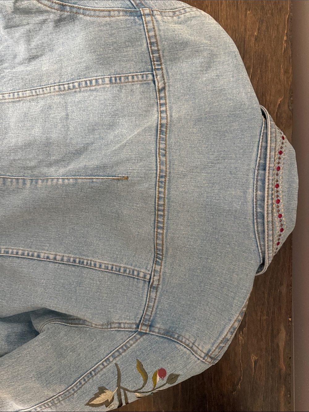 Light Blue Embroidered Denim Jacket with Floral Details - Women - Picture 6 of 7